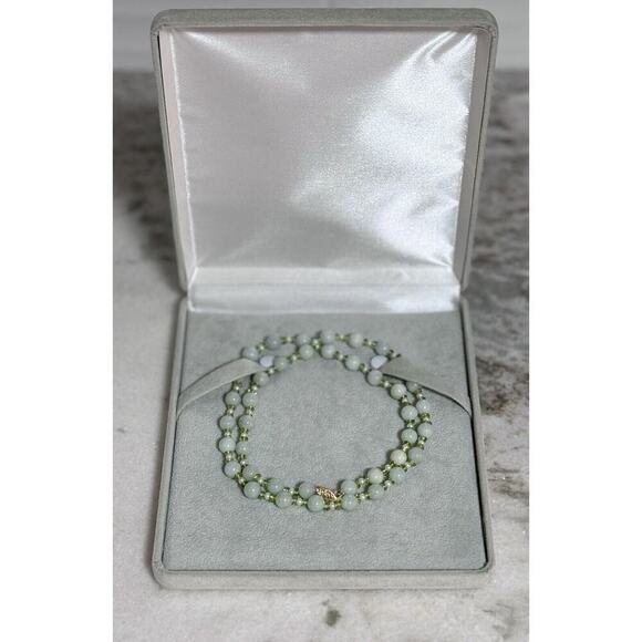 NOS 14K Gold GSJ Signed Jade Pearl Peridot 24in Beaded Necklace - Picture 2 of 10